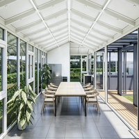 Véranda en aluminium sur mesure avec toit en pignon, porte coulissante, verre trempé, serre préfabriquée, jardin d'hiver, toit triangulaire