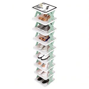Zapatero Vertical Estrecho de 9 Niveles, Estante de Almacenamiento de Plástico que Ahorra Espacio, Independiente, para Armario o Pasillo, Diseño Moderno - Product Image 1