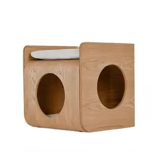 Pet Home Design Curved Wood Bedside Table Cat Nest House Multifunctional Cat Bed Coffee table