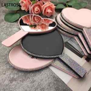 OEM Heart-Shaped Handheld Magnifying <b>Makeup</b> Mirror with Lighting Bling Diamond Rhinestone Wholesale Private Label - Product Image 4