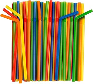 Pailles en plastique flexibles colorées/à rayures, pliables, pour boisson - Product Image 3