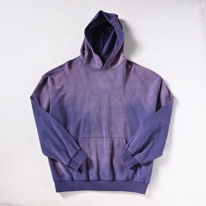 Sudadera con Capucha Topshow Estilo Urbano, Algodón French Terry, Lavado Ácido, Logotipo Personalizado Vintage, Talla Grande, Desgastada por el Sol, Azul - Product Image 1