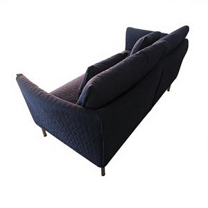 أريكة حديثة بمقعدين من القماش الأزرق الداكن مع أرجل معدنية - كنبة بسيطة بتصميم عصري - أريكة مبطنة بالقماش لغرفة المعيشة - Product Image 3