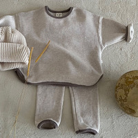 Printemps automne infantile garçon fille décontracté solide pull gaufré lâche pyjamas 2 pièces tenue costume bébé vêtements ensembles