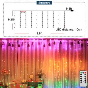 Cortina de Luzes de Natal 3x3m com 300 LEDs, Efeito Arco-Íris, para Janela Interna, com Controle Remoto - Product Image 3