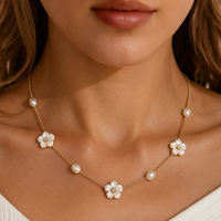 Collier élégant Mylove personnalisé en laiton plaqué or 18 carats avec perles, émail et zircons CZ en forme de fleur pour femme, accessoires de fête
