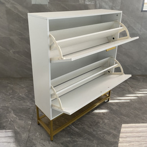 Wooden <strong>Shoe</strong> Cabinet with 2 Flip Drawers <strong>Shoe</strong> Storage Organizer with <strong>Shelf</strong> &amp; Top Cubby Tipping Bucket <strong>Shoe</strong> Racks for Home <strong>White</strong> - Product Image 4