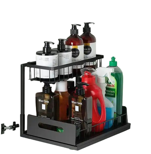 Organiseur de rangement multifonctionnel en métal imperméable à 2 niveaux, pliable, <span class=keywords><strong>design</strong></span> moderne, sous l'<span class=keywords><strong>évier</strong></span>, pour la cuisine - Product Image 1
