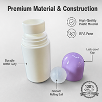 Flacon roll-on déodorant en plastique PP 60 ml, emballage cosmétique avec impression sérigraphique, forme cylindrique, bouchon à vis