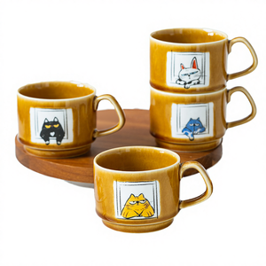 Mug à lait empilable en céramique vintage, émaillé au four et peint à la main - Retour à l'école - Capacité 301-400 ml - Product Image 4