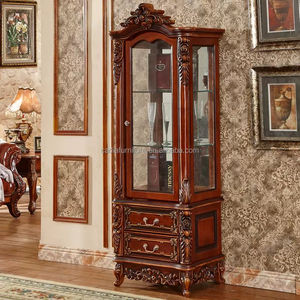 Muebles de sala de estar de estilo europeo, gabinete de vino, escaparate antiguo, gabinete de almacenamiento de madera maciza, gabinetes de madera de vidrio - Product Image 3