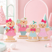 Figurine de Noël en bois de 12 pouces, Fille en pain d'épices en robe rose pastel avec nœud, pour vitrine de confiserie, décoration de table de chambre d'enfant, vente en gros