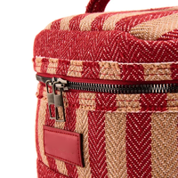 Trousse de Toilette de Voyage Haut de Gamme Personnalisée, Motif Chevron Tissé Rayé Rouge Beige Rétro, avec Poignée, Organisateur de Maquillage