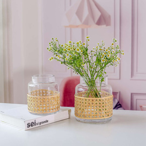 <span class=keywords><strong>Vase</strong></span> à fleurs en verre et rotin de style américain, nouveau design, pour la décoration de la maison - Product Image 6