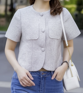 Elegant Women's Short Sleeve Blouse O-Neck Solid Color Twill Fabric Spring Summer Everyday Wear Regular Fit - Product Image 3