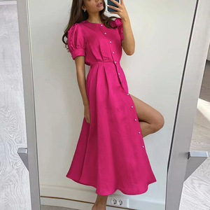 <span class=keywords><strong>Vestido</strong></span> Midi con Mangas Abullonadas y Cinturón en <span class=keywords><strong>Color</strong></span> <span class=keywords><strong>Magenta</strong></span> al por Mayor - <span class=keywords><strong>Vestido</strong></span> <span class=keywords><strong>de</strong></span> Fiesta <span class=keywords><strong>de</strong></span> Verano con Abertura Lateral y Botones <span class=keywords><strong>de</strong></span> Perla que Realza la Figura, Envío Rápido - Product Image 3