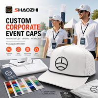 Casquette promotionnelle personnalisée pour événements d'entreprise, 5 panneaux, perforée au laser, respirante, résistante à l'eau, avec patch en silicone