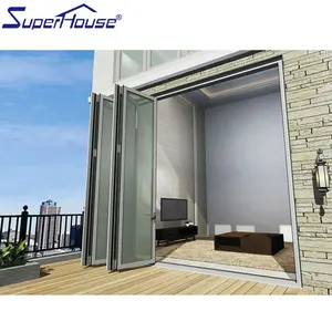 Алюминиевые складные двери superhouse из закаленного стекла, горизонтальные складные местные алюминиевые складные двери