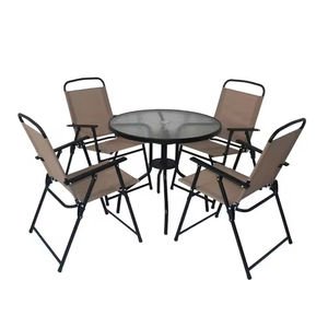 Juego de Muebles de Jardín de Diseño Moderno en Oferta, 8 Piezas, para Exteriores, Balcón, Cafetería, Hotel, Patio, Mesa Rectangular Plegable con Sombrilla y Juego de Sillas - Product Image 1