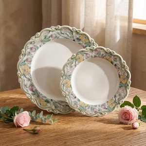 Service de <span class=keywords><strong>vaisselle</strong></span> en porcelaine à fleurs vertes, style vintage, <span class=keywords><strong>vaisselle</strong></span> de jardin florale, <span class=keywords><strong>vaisselle</strong></span> de table familiale, assiettes en céramique - Product Image 4