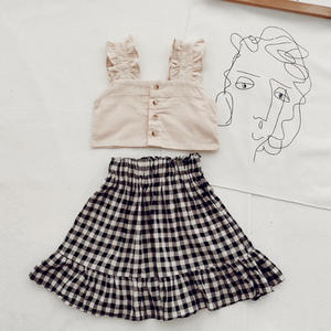 Nouveautés d'été, vêtements pour enfants de 3 à 8 ans, haut court et jupe à carreaux, ensembles de vêtements pour filles - Product Image 4