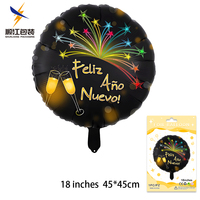 Ballon en aluminium individuel pour fête du Nouvel An et anniversaire, motif Feliz Ano Nuevo et Feliz Cumpleanos, style espagnol rond