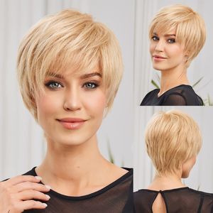 Perruque Courte Droite Style Européen et Américain, Couleur Or, Fibre Kanekalon, Ligne de Cheveux Naturelle, Perruque Complète pour Femme - Product Image 3