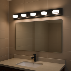 Applique murale moderne à 5 lumières LED en fer noir, 37 pouces, blanc chaud, pour miroir de salle de bain, éclairage intérieur mural - Product Image 2