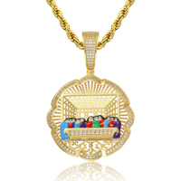 Collier Pendentif Hip-Hop Religieux pour Hommes, Motif Médaille de la Cène en Émail Coloré, Bordure en Zircon, Vente Directe Usine