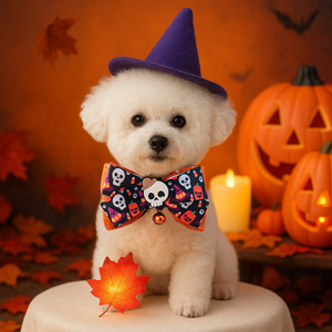 2025 Halloween lindo poliéster mascota <span class=keywords><strong>Collar</strong></span> bufanda patrón de impresión personalizado perro gato accesorios con cinta decoraciones para tomar fotos - Product Image 1