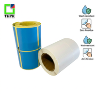 Etiqueta de Identificación de PVC Autoadhesiva para Vidrio, con Código de Barras, pH Neutro, Sin Residuos, para Líneas de Lavado Vertical con Cuchilla de Aire, 60x40mm, Marca THYK