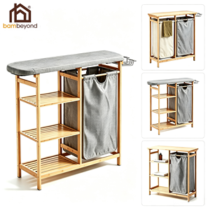 Scaffale Portabiancheria <span class=keywords><strong>da</strong></span> Bagno in Bambù con <span class=keywords><strong>Cesto</strong></span> <span class=keywords><strong>per</strong></span> Panni Sporchi, Ripiani e Asse <span class=keywords><strong>da</strong></span> Stiro - Product Image 1