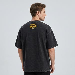 Toxic Happiness <b>Skull</b> Print <b>Men's</b> Oversized Short Sleeve T-<b>Shirt</b> Street Style O-Neck Cotton Jersey Fit - Product Image 2