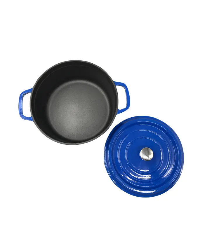 Aangepaste Nieuwe Collectie Geëmailleerd Gietijzer Soeppan Ronde Emaille Coating Non-stick Pot Ijzer Stoofpot Braadpan Pot Met knop Cover