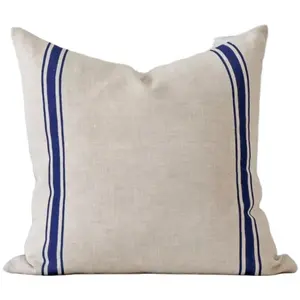 Capa de almofada de sublimação em branco com estampa personalizada de tecido de linho de algodão liso listrado azul Ivy Square