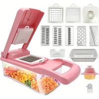 Roze Groentehakker Uienhakker - 15-in-1 Multifunctionele Mandoline Snijder Groente Fruit Snijder met Bakje
