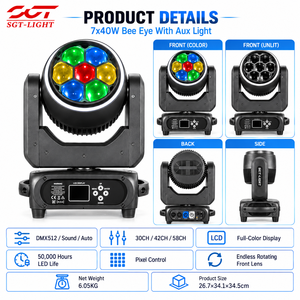 Projecteur Lyre Mobile 7x40W 4-<span class=keywords><strong>en</strong></span>-<span class=keywords><strong>1</strong></span> RGBW Bee Eye Zoom Wash Beam CTO 2800K-8500K avec Contrôle Pixel 300W DMX512 pour Éclairage Scénique et Fêtes - Product Image 4