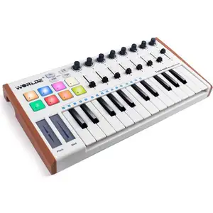 Worlde Tuna mini 25 teclas controlador de teclado MIDI 25 teclas música digital audio estudio piano con almohadillas de batería para instrumentos musicales