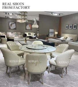 <span class=keywords><strong>Table</strong></span> ronde de luxe italienne <span class=keywords><strong>avec</strong></span> cadre en acier inoxydable et <span class=keywords><strong>plateau</strong></span> en marbre blanc rotatif, <span class=keywords><strong>table</strong></span> à manger <span class=keywords><strong>avec</strong></span> chaises en cuir - Product Image 5