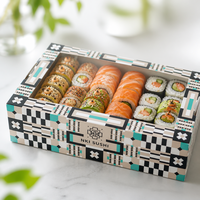 Boîte à sushi en carton blanc de qualité alimentaire avec fenêtre transparente, logo imprimé personnalisé, boîte à emporter jetable biodégradable