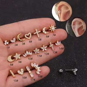 EC1911 Mini boucles d'oreilles de Collection en Zircon CZ diamant fleur cœur étoile lune en acier inoxydable Post vis sur clous