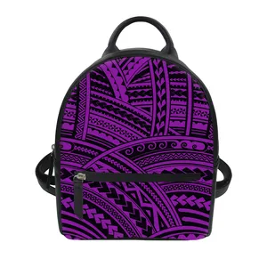 Женские рюкзаки на заказ, Женский полинезийский Племенной Гавайский Цветочный Женский дорожный рюкзак, фиолетовые рюкзаки из искусственной кожи от производителя