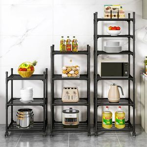 Wholesale Modern Movable 6-Tier Rolling Carbon Steel Shelves <b>Standing</b> Type Durable Kitchen Storage Trolley Wheels 40x32x170cm - Product Image 4