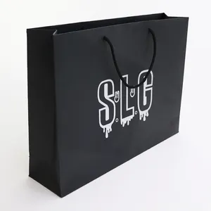 Customize Logo Printed White Boutique Shopping Clothes Paper Bag With Ribbon Handle