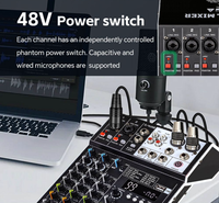 Console de mixage audio 4 canaux BHA MR4 avec 99 effets DSP intégrés, 2 sorties AUX, mini console de mixage DJ avec USB, Bluetooth, alimentation fantôme 48V