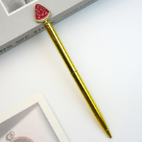 Lot de stylos bille en métal en gros avec embouts émaillés fruits (cerise, orange, raisin), rechargeables, corps doré