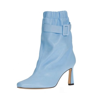 OEM Custom Women Pointy Toe Ankle Boots Solid <b>Elastic</b> Band Top Short Booties <b>Belt</b> Buckle High Heels Dress Shoes - Product Image 5