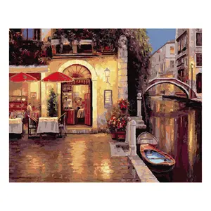 Pintura al óleo de "niño Gx3236", pintura al óleo de paisaje de noche de restaurantes, 40x50, pintura por números para adultos