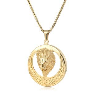 yunnique Lion Head Disc <b>Titanium</b> Steel Necklace Pendant Gold Color For Men And Women Fashion Jewelry Gift - Product Image 1