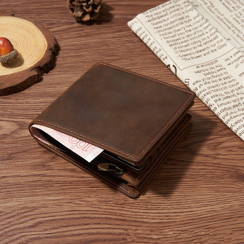 Retro Leather Men's Wallet Zipper Buckle Short Wallet Card